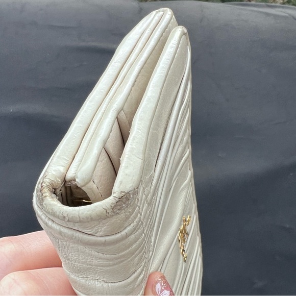 Prada Nappa Leather Gather Long Trifold Wallet Cera Cream Logo - Picture 10 of 17